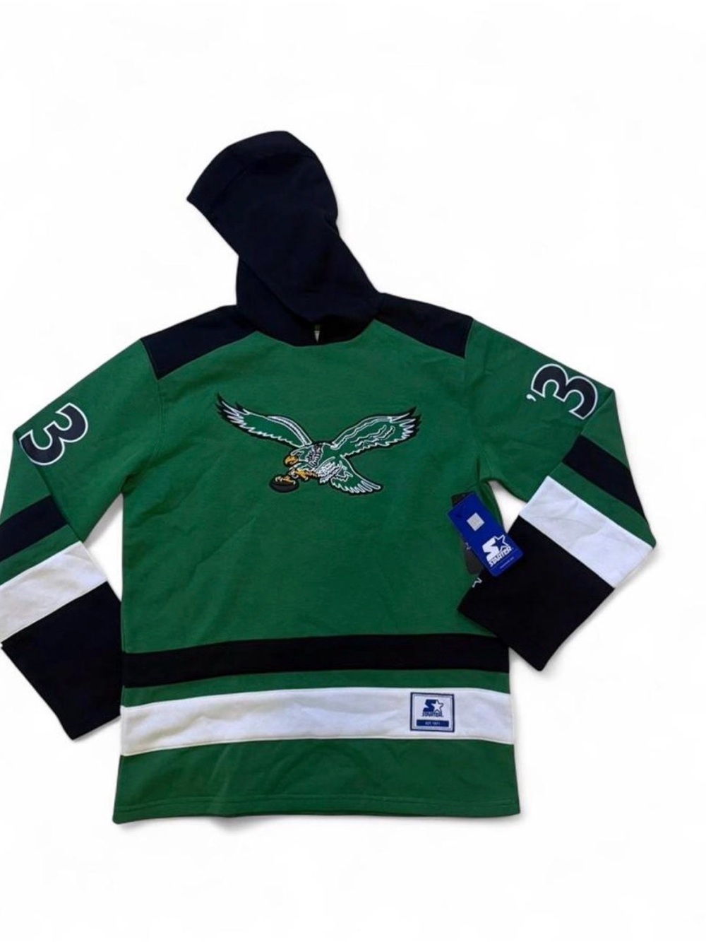 STARTER Green, Black & White Eagles Pullover Hoodie